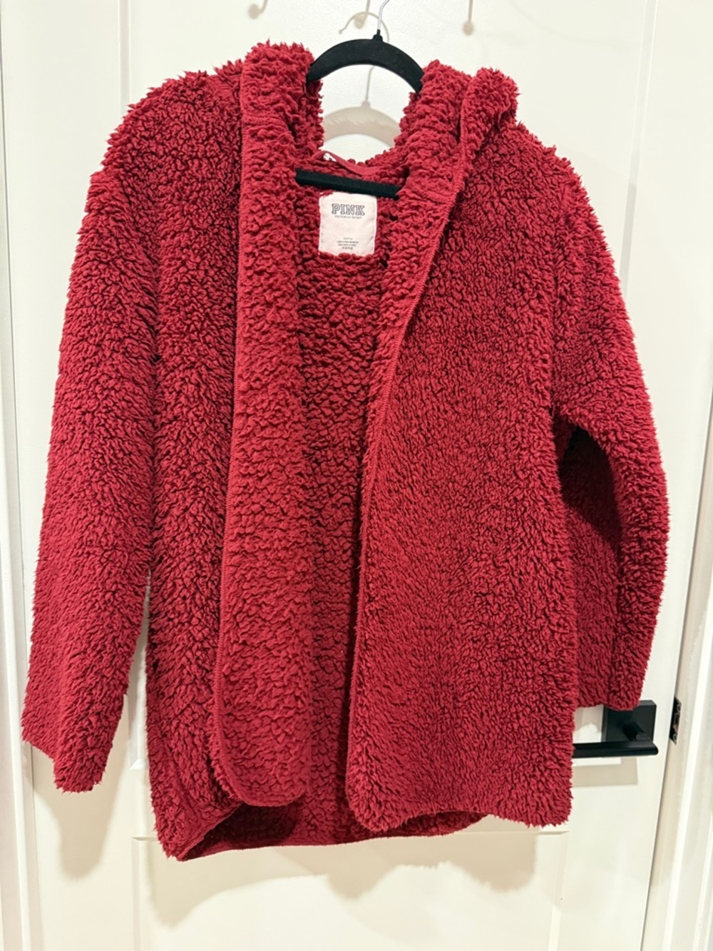 PINK Victoria's Secret Deep Red Plush Sherpa Hooded Robe